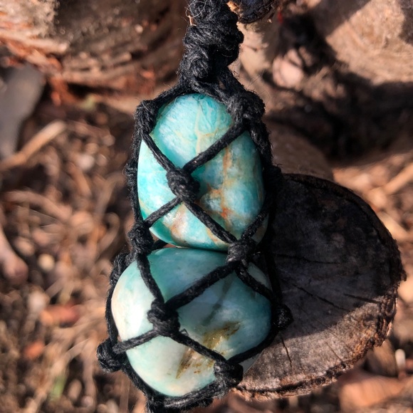 Amazonite Double Stone Macrame Necklace - Picture 6 of 6